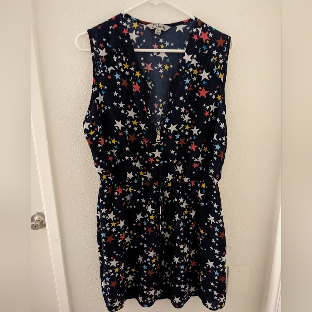 J for Justify Dark Blue Star Pattern Sleeveless Half Zip Dress XL